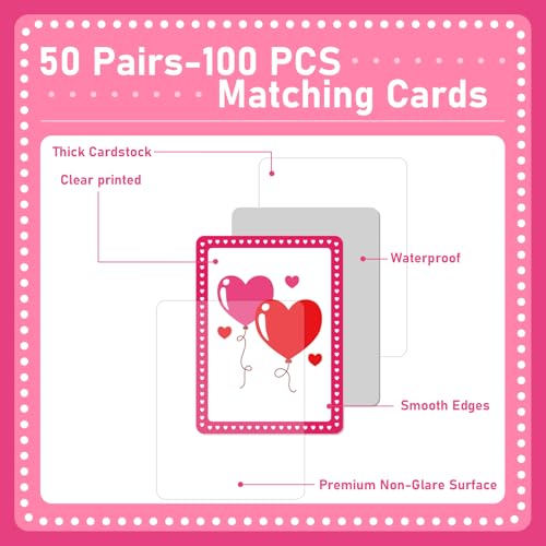 gisgfim 100 PCS Memory Matching Game Valentine's Day Concentration Memory Games Card Educational Game for Kids Educational Ages 3-8 A Fun & Fast Heart Gnome Matching Games - style: Valentine's Day