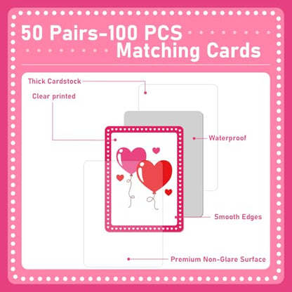 gisgfim 100 PCS Memory Matching Game Valentine's Day Concentration Memory Games Card Educational Game for Kids Educational Ages 3-8 A Fun & Fast Heart Gnome Matching Games - style: Valentine's Day