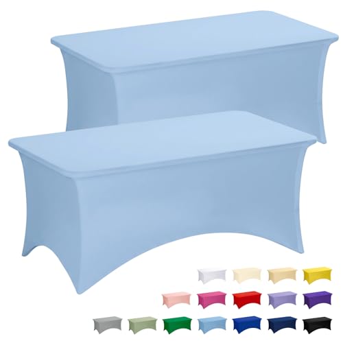 Fixwal Light Blue Stretch Table Cloth Rectangle 2 Pack 6Ft, Spandex Fitted Table Covers Washable for Party, Trade Show, Banquet, Wedding, Buffet - color: Light Blue, size: 6 Ft