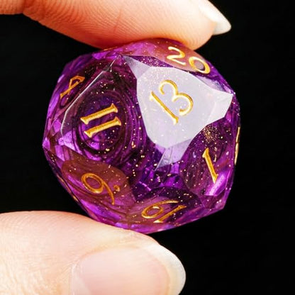 Multifaceted DND Single D20 Dice Resin Sharp Edge 20 Sided D&D Dice, 22Mm Handmade Polyhedral for Dungeons and Dragons, RPG, Roleplaying MTG Table Games - color: D20-purple Dark
