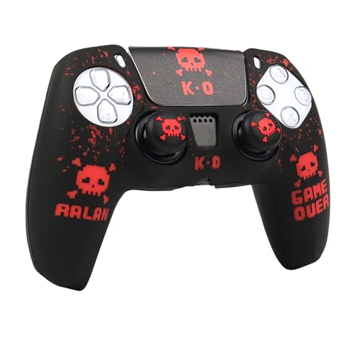 Pixelated Skull Controller Skin Cover Compatible with PS5/Playstation 5 Controller, RALAN Protector Case Customised Thumb Grip - color: Pixelated Skull Black Red