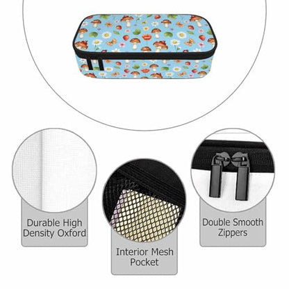 Mushrooms Pencil Case Organizer Butterfly Strawberry Summer Flowers Berries Stationery Box Makeup Colleague Office Supply for Adults Men Women - color: Mushrooms