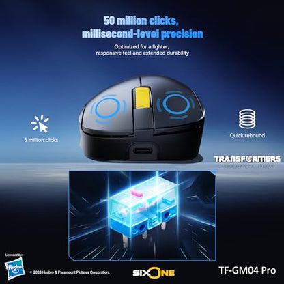 Transformers Gaming Mouse GM04 Pro, Wireless Gaming Mouse Tri-Mode Bluetooth/2.4G/Wired, 53g Ultra-Light, 24,000 DPI PAW3311 Sensor, RGB, 1000Hz, Rechargeable PC Gaming Mouse (Black) - color: Black