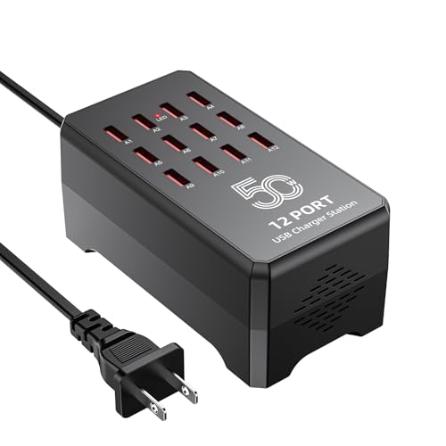50W 12-Port USB Charging Station for Multiple Devices,Portable USB Charging Hub Compatible with iPhone, Android,Tablet and More-Compact Charger Block for Home, Office & Entrepreneur