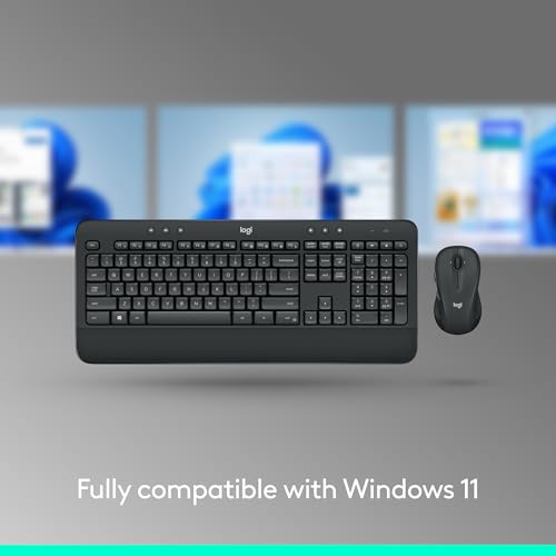 Logitech MK540 Full Size Advanced Wireless Keyboard and Mouse Combo | Full size quiet keyboard with number pad & integrated palm rest, full size ambidextrous mouse, includes USB-A Nano Receiver