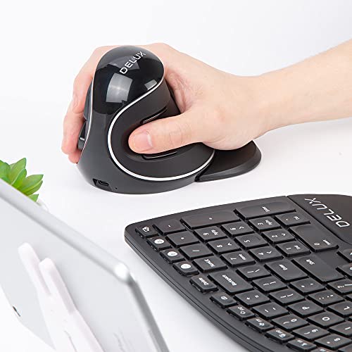 DELUX Wireless Ergonomic Vertical Mouse, Rechargeable Ergo Mouse for Large Hands, Slient Click, Removable Wrist Rest, Up to 4000 DPI, 6 Buttons,2.4G Dual Mode, Compatible with Laptop/PC (M618PD-Black) - color: Bluetooth+2.4G
