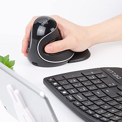 DELUX Wireless Ergonomic Vertical Mouse, Rechargeable Ergo Mouse for Large Hands, Slient Click, Removable Wrist Rest, Up to 4000 DPI, 6 Buttons,2.4G Dual Mode, Compatible with Laptop/PC (M618PD-Black) - color: Bluetooth+2.4G