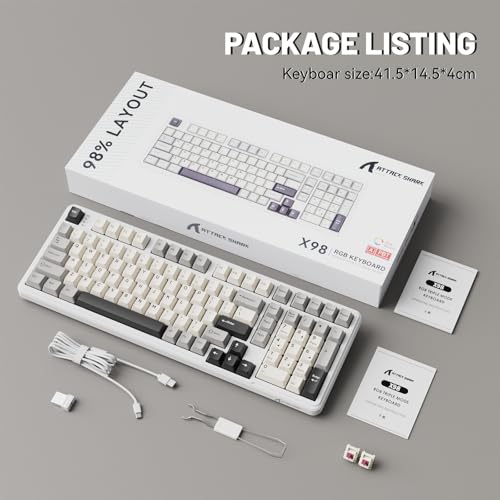 ATTACK SHARK X98 Wireless Mechanical Keyboard,Tri-Mode BT5.0/2.4GHz/USB-C Hot-Swappable,Gasket Mount with Pre-lubed Linear Switches,PBT Keycaps,RGB Backlit Gaming Keyboard for PC/Tablet/PS5/Xbox - color: Starlight White