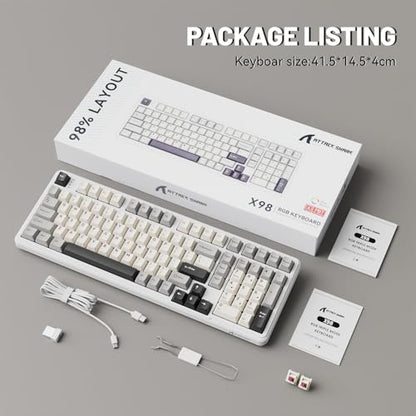 ATTACK SHARK X98 Wireless Mechanical Keyboard,Tri-Mode BT5.0/2.4GHz/USB-C Hot-Swappable,Gasket Mount with Pre-lubed Linear Switches,PBT Keycaps,RGB Backlit Gaming Keyboard for PC/Tablet/PS5/Xbox - color: Starlight White