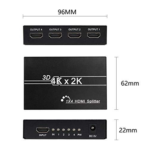Wiistar HDMI Splitter 1 in 4 Out 4K@30Hz Full HD1080P Video Splitter | HDMI1.4 Audio Video Distributor Splitter 1x4 Compatible with Xbox PS3 PS4 Fire Stick Roku Blu-Ray Player HDTV