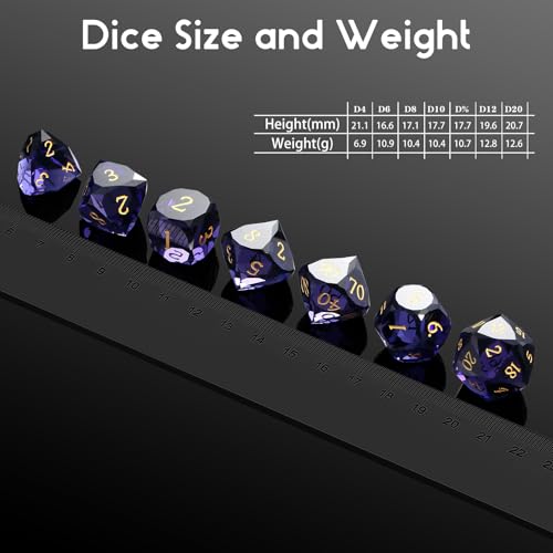 DNDND 7-Piece Glass Dice Set D&D- Multifaceted RPG Dice Set for DND, Tabletop Gaming, Collectors | Premium Gift Box & Durable Design (Dark Purple) - color: Dark Purple