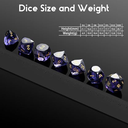 DNDND 7-Piece Glass Dice Set D&D- Multifaceted RPG Dice Set for DND, Tabletop Gaming, Collectors | Premium Gift Box & Durable Design (Dark Purple) - color: Dark Purple