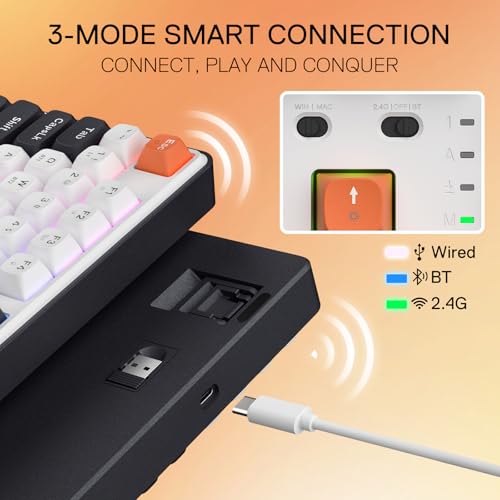 Redragon K689 PRO Wireless 108-Key Gasket RGB Gaming Keyboard, 4 Hotkeys | Extra Shortcut Keys, 0-Delay Tri-Mode, Cushioned Noise Dampening for Creamy Thocky Sound, Unfaded PBT Keycaps, PRO Software - color: Black Tangerine