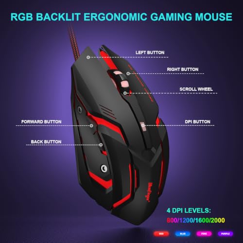 BlueFinger 60% Mechanical Gaming Keyboard and Mouse Combo - RGB Rainbow Backlit 61 Keys Red Switch Keyboard & 4 DPI LED Gaming Mouse, USB Wired Set for PC Laptop Xbox PS4 PS5, White (Gray & Black) - color: Gray & Black