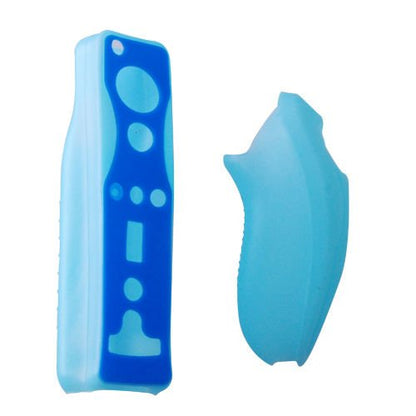 Soft Silicone Cover Case Skin Pouch for Wii Remote Nunchuk Controller Left and Right Joystick Silicone Case Soft Skin Cover (Blue) - color: Blue