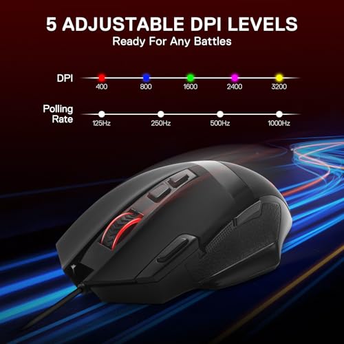 Redragon M619 Wired RGB Optical Gaming Mouse 12800 DPI Remapping Keys | Stable Lag-Free Connection, Smooth Precise Tracking, Programmable Button, Ergonomic Grip Body Comfort