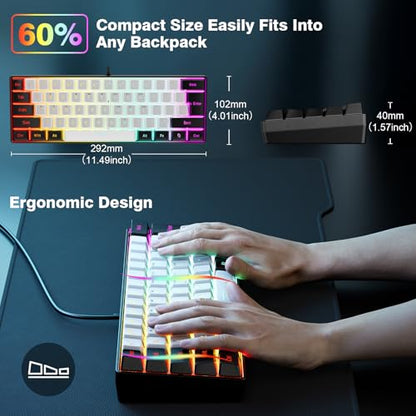 Snpurdiri 60% Wired Gaming Keyboard, 61 Keys RGB Backlit Ultra-Compact Small Gaming Keyboard, for PC/Mac Gamer, Typist, Travel, Easy to Carry on Business Trip(Black-White) - color: Black and White