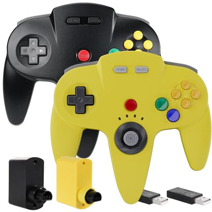 2 Pack Wireless N64 Controller for Switch 1 & 2, N64 Console, Lemon/Black | (Built-in Vibration) (Rechargeable) (3D Analog Stick), 2.4 GHz USB & N64 Receiver Made for Switch Online, Windows PC, macOS - color: Two Pack Lemon/Black
