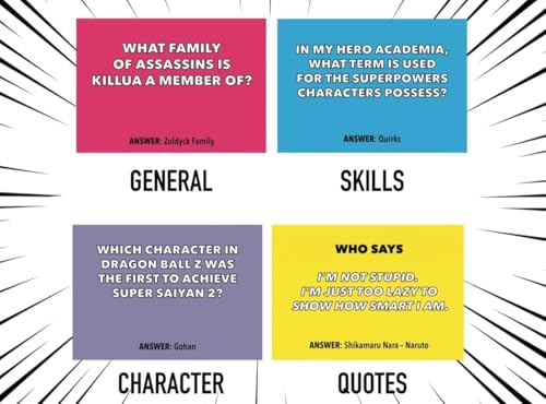 Anime Trivia Card Game - 100 Questions, Character, Quotes & Skill Challenges, Fun Anime Party Game for Fans, Teens & Adults, Expansion Pack Available (Base Game)