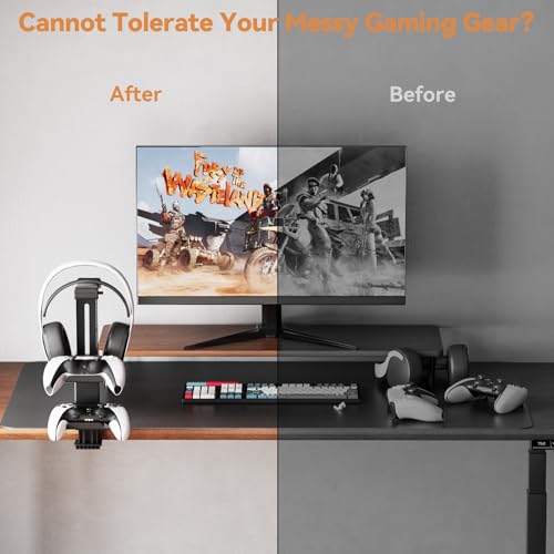 Headphone Stand & Under Desk Controller Holder with Adjustable Clamp, Controller Stand & Headset hanger for Desk Mount with 360° Rotating Hook & Cable Organizer 3-in-1 Game Organizer, Headphone Cases - size: 3 Hooks