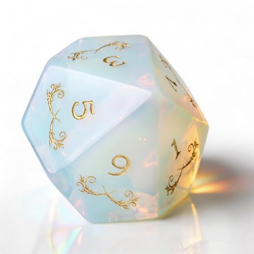 Haxtec Opal Gemstone Dice Polyhedral DND Dice Set with Premium Dice Case Compatible with Dungeons and Dragons Role Playing Board Games D&D Gift - color: White Gold- Opal Grass