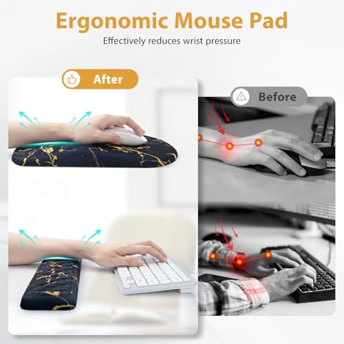EYROZILL 3 in 1 Ergonomic Wrist Rest for Keyeboard and Mouse, Non-Slip Desk Mouse Pad with Wrist Support, Keyboard Wrist Rest and Mouse Pad Set Massage Design (Black Marble) - color: Black Marble