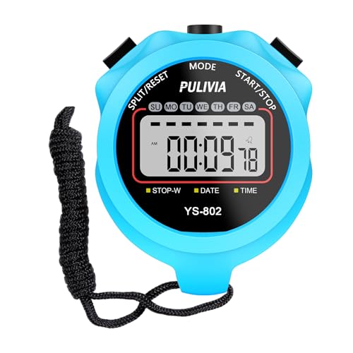 Stopwatch Timer, Digital Stop-Watch for Sports, Blue | Multi-function Stopwatch with Single Split/Lap Timing, Button Beep Alarm Clock, Ideal for Coaches Kids PE-teacher - color: Blue
