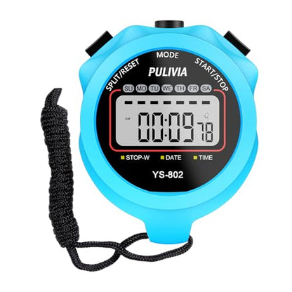 Stopwatch Timer, Digital Stop-Watch for Sports, Blue | Multi-function Stopwatch with Single Split/Lap Timing, Button Beep Alarm Clock, Ideal for Coaches Kids PE-teacher - color: Blue