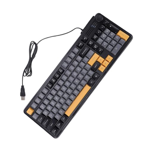 Wired Gaming Keyboard, RGB Backlit Membrane Keyboard, Ultra Compact Ergonomic with Knob, Silent Anti Ghosting Keys & PBT Keycaps, Ideal for PC Laptop