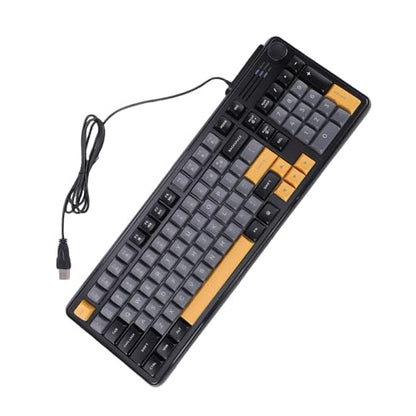 Wired Gaming Keyboard, RGB Backlit Membrane Keyboard, Ultra Compact Ergonomic with Knob, Silent Anti Ghosting Keys & PBT Keycaps, Ideal for PC Laptop