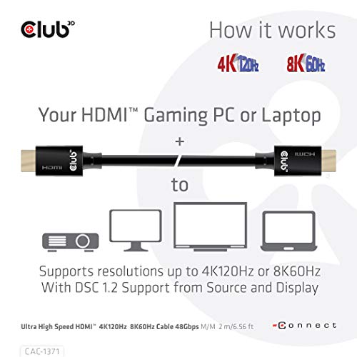Club3D CAC-1371 Ultra High Speed HDMI 2.1 Certified 4K 120Hz 8K 60Hz M/M Cable 1m - 3.28ft - style: 1m/3.28ft