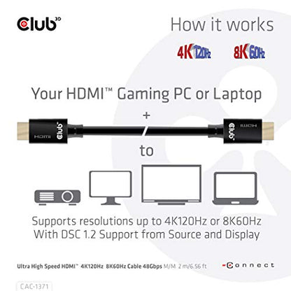 Club3D CAC-1371 Ultra High Speed HDMI 2.1 Certified 4K 120Hz 8K 60Hz M/M Cable 1m - 3.28ft - style: 1m/3.28ft