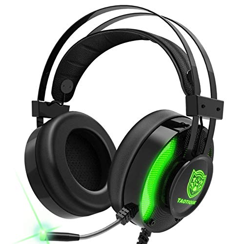 PS4 Gaming Headset, 7.1 Surround Sound Game Headset for Xbox One Noise Cancelling Gaming Headphones with Mic, Ergonomic Soft Earmuffs and LED Light for PC, Laptop - Green