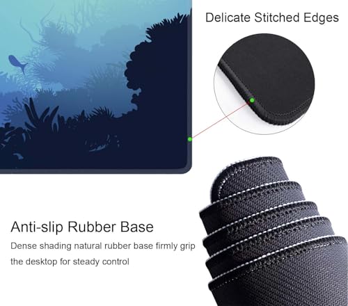Blue Ocean Big Turtle Gaming Mouse Mat, XL 31.5 x 11.8 Inch Ocean Theme with Turtle Design, Extended Long Thin Desk Pad for Keyboard Mice, Thin Blue Mouse Pad - color: Blue Ocean Big Turtle
