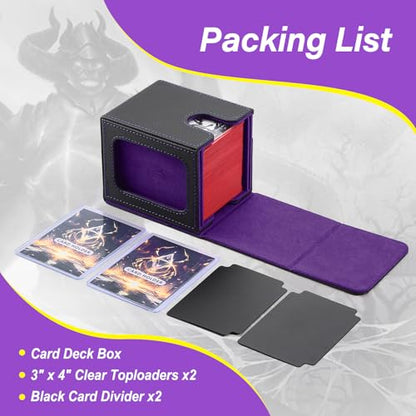 MTG Deck Box, Double Display Window MTG, Commander Deck Box Fits 120+ Single Sleeved Cards, PU Leather Magnetic Closure Card Box with 2 Dividers&2 Toploaders for TCG, CCG, Black/Violet - color: Black/Purple, size: 1 pack