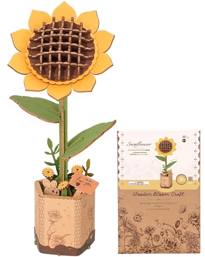 3D Flower Wooden Puzzles for Adults-Sunflower, DIY Wooden Flowers Model Kit Building Set Crafts Birthday Gifts,Artificial Botanical Collection Creative Gift Ideas/Housewarming Decor(86PCS) - style: TW - Sunflower