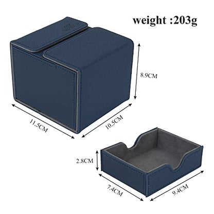 AEGIS GUARDIAN Card Deck Box with Dice Tray for MTG Cards, Commander Deck Box fit 150+ Sleeved Cards, PU Leather Card Storage Box Strong Magnet Deck Game Case for TCG CCG, Blue - color: 2-2