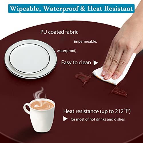 Double Fitted Design PU Round Fitted Tablecloth, Anti-Tear Wipeable Elastic Round Tablecloth, Soft-Touch Fitted Table Cloth, Waterproof Oil-Proof Table Cover (Burgundy, 45"-48" Round) - color: Burgundy, size: 47" (Round)