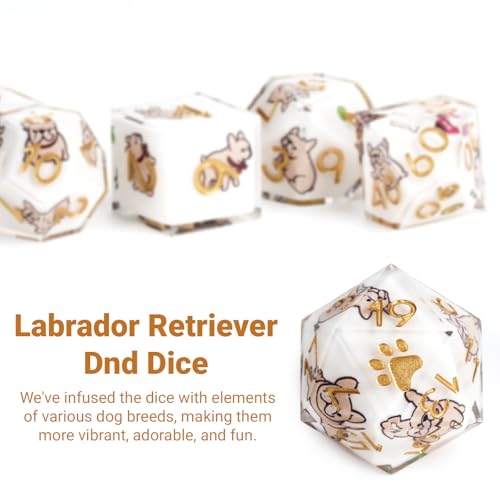 DND Dice Set 7-Pcs, Sharp Edge Cute Dog Style Resin Dice Polyhedral Resin Sharp Edge Dice for Roleplaying Games Dungeons and Dragons RPG MTG Table Games（Golden Retriever） - color: White, style: French Bulldog