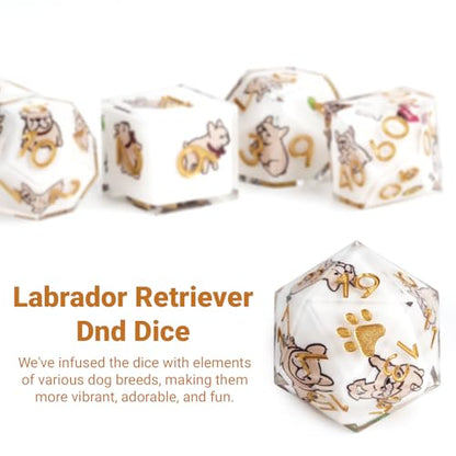 Golden Retriever 7Pcs DND Dice Set,Sharp Edge Resin Dice for D&D | Polyhedral DND Dice,Smooth Polished Surface,Ideal Gift For Tabletop Role Playing Game Lovers Adults Women Men Teens - color: White, style: French Bulldog