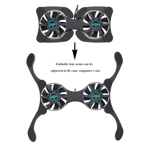 Mini USB Laptop Cooling Pad with 2 Fans – Foldable Portable Cooler for 7-15 Inch Notebook, Adjustable Arms Quiet Use Overheat Prevention
