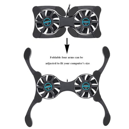 Mini USB Laptop Cooling Pad with 2 Fans – Foldable Portable Cooler for 7-15 Inch Notebook, Adjustable Arms Quiet Use Overheat Prevention