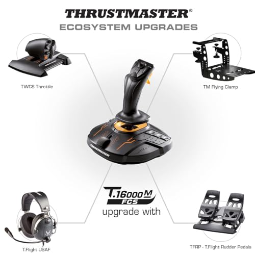 Thrustmaster T16000M FCS - Precision Combat Flight Sim Joystick - PC | Drift-free H.E.A.R.T sensors, 16 programable buttons, 8-way hat switch, 4 axes, twist rudder, integrated throttle - style: Flight Stick T16000M FCS