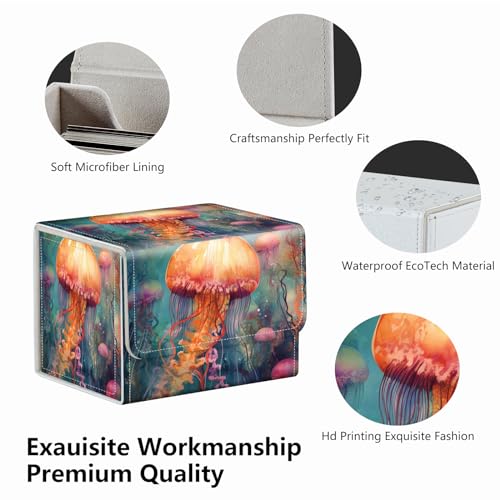 Strong Magnet Case Deck Box Mtg Card Box Playing Card Box Magic Deck Box Tcg Up to 200 Cards Creative Pattern Trading Card Storage Box for Collectible Card Games, Yellow Cute Jellyfish - color: Yellow Cute Jellyfish