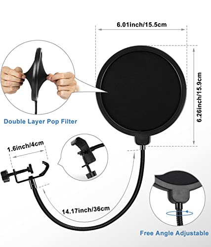 Multifunctional Desktop Microphone Stand, Adjustable Mic Stand Desk with Pop Filter, Shock Mount, Microphone Clip, 5/8" to 3/8" Metal Screw Adapter (Pack of 2) - size: Round Base (Pack of 2)