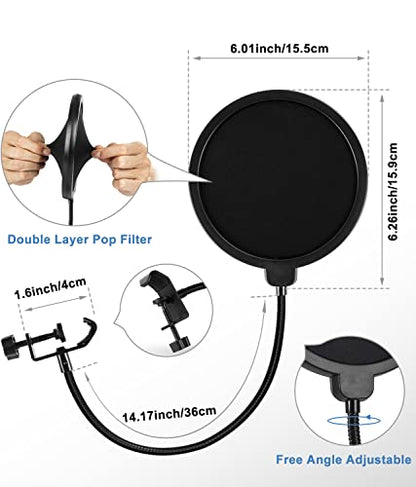 Multifunctional Desktop Microphone Stand, Adjustable Mic Stand Desk with Pop Filter, Shock Mount, Microphone Clip, 5/8" to 3/8" Metal Screw Adapter (Pack of 2) - size: Round Base (Pack of 2)