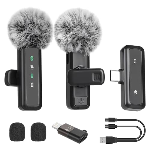 Wireless Lavalier Microphone for iPhone, Mini Mic with LED Display, Plug and Play, Noise Reduction, Phone Microphone for Video Recording, Podcast, YouTube, TikTok (Mic2)