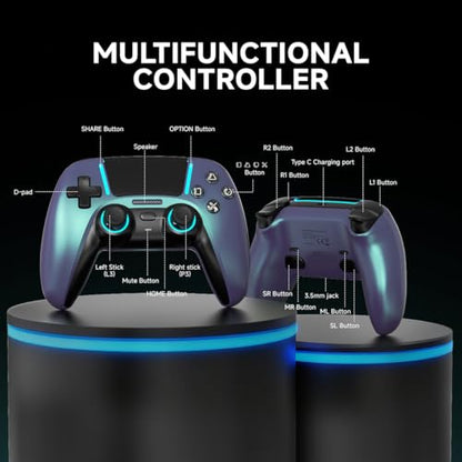 ASRVA Chrome Blue Wireless Pro Controller for PS5,4 Back Buttons,Hall Effect Joystick(No Drift),Micro-Switch,Gyro,Macro,1000mAh,RGB,Compatible with PS5/Pro/Slim/PC/iOS/Android - color: Chrome Blue