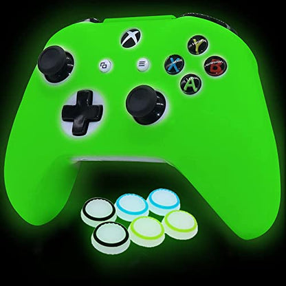 Controller Skins Silicone Grip Glow in The Dark Protective Case for Xbox One Controller(Not Fit Xbox Series Controller) + 6 Grips Accessories Glow in The Dark. - color: Glow Green