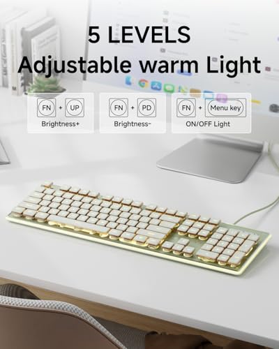SEUNKWANG EWEADN GX710S Backlit Computer Keyboards, Wired USB Keyboard with Warm Backlit, Metal Panel, Plug and Play, Pudding Keycaps Full Size Quiet Computer Keyboard for Win/PC/Laptop-Green - color: Green